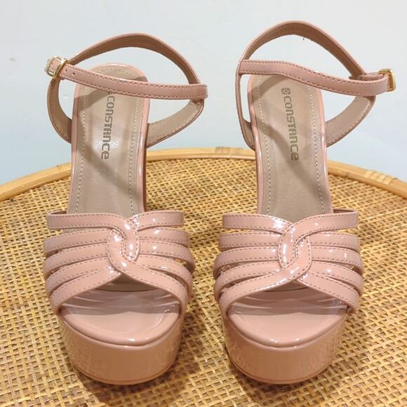 Constance Brazilian Platform Sandals Shiny Heels Lt Pink Beige Women's Size 7 - Picture 2 of 8